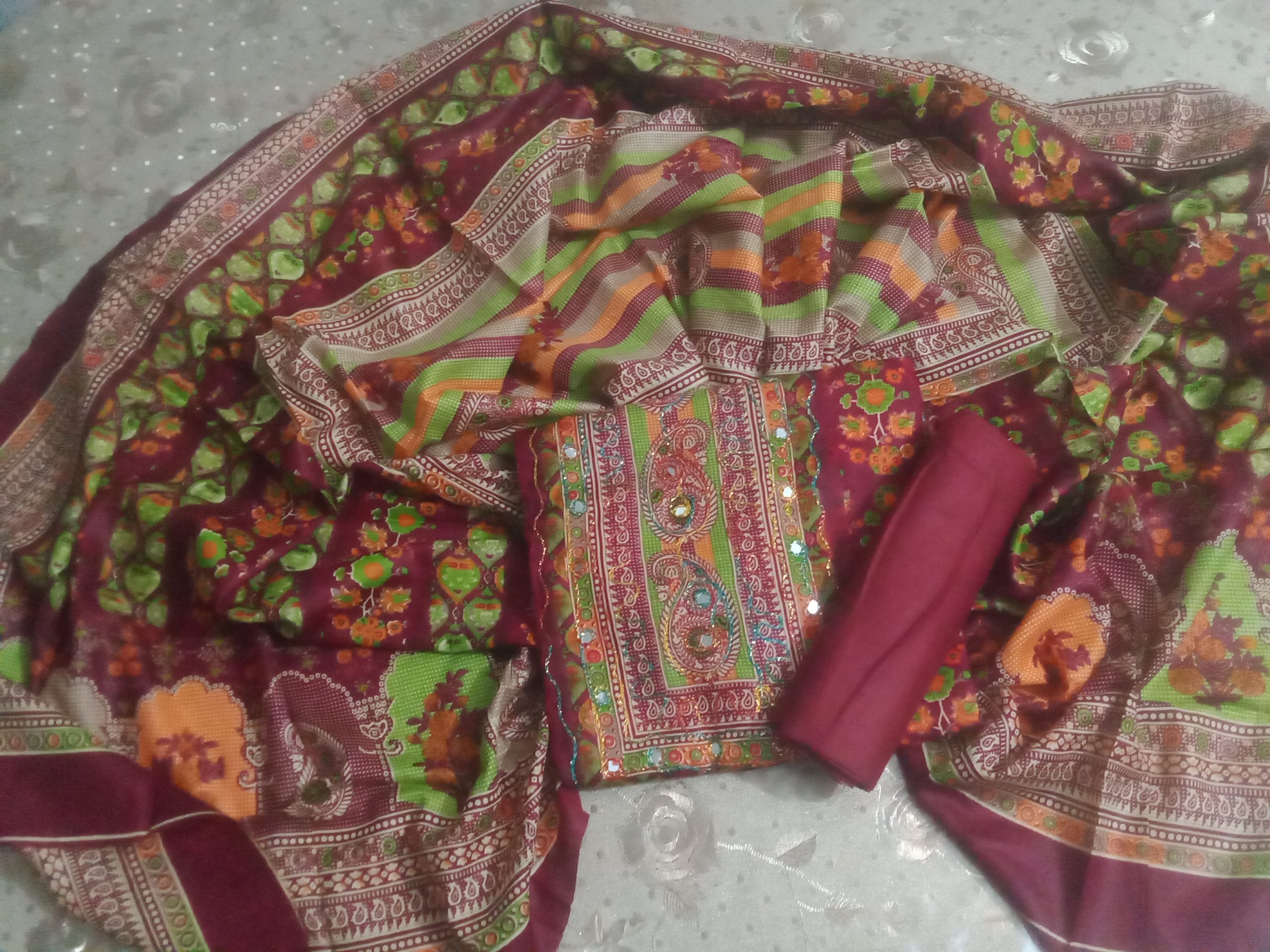High Quality Unstitched Cotton Multi Color Print Three Piece For Women - Dress For Girls - 3 Pice Dress - Three Piece - Image 6