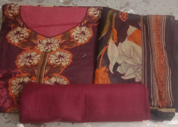 High Quality Unstitched Cotton Multi Color Print ThreePiece  For Women - Dress For Girls - 3 Pice Dress - Three Piece - Image 5