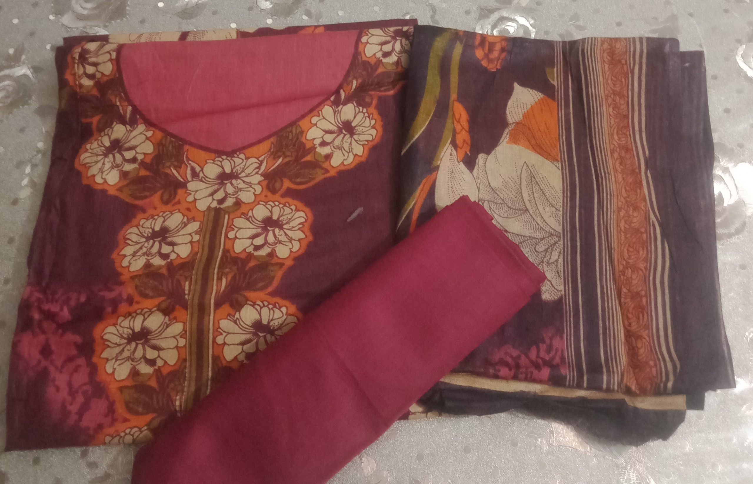 High Quality Unstitched Cotton Multi Color Print ThreePiece  For Women - Dress For Girls - 3 Pice Dress - Three Piece - Image 3