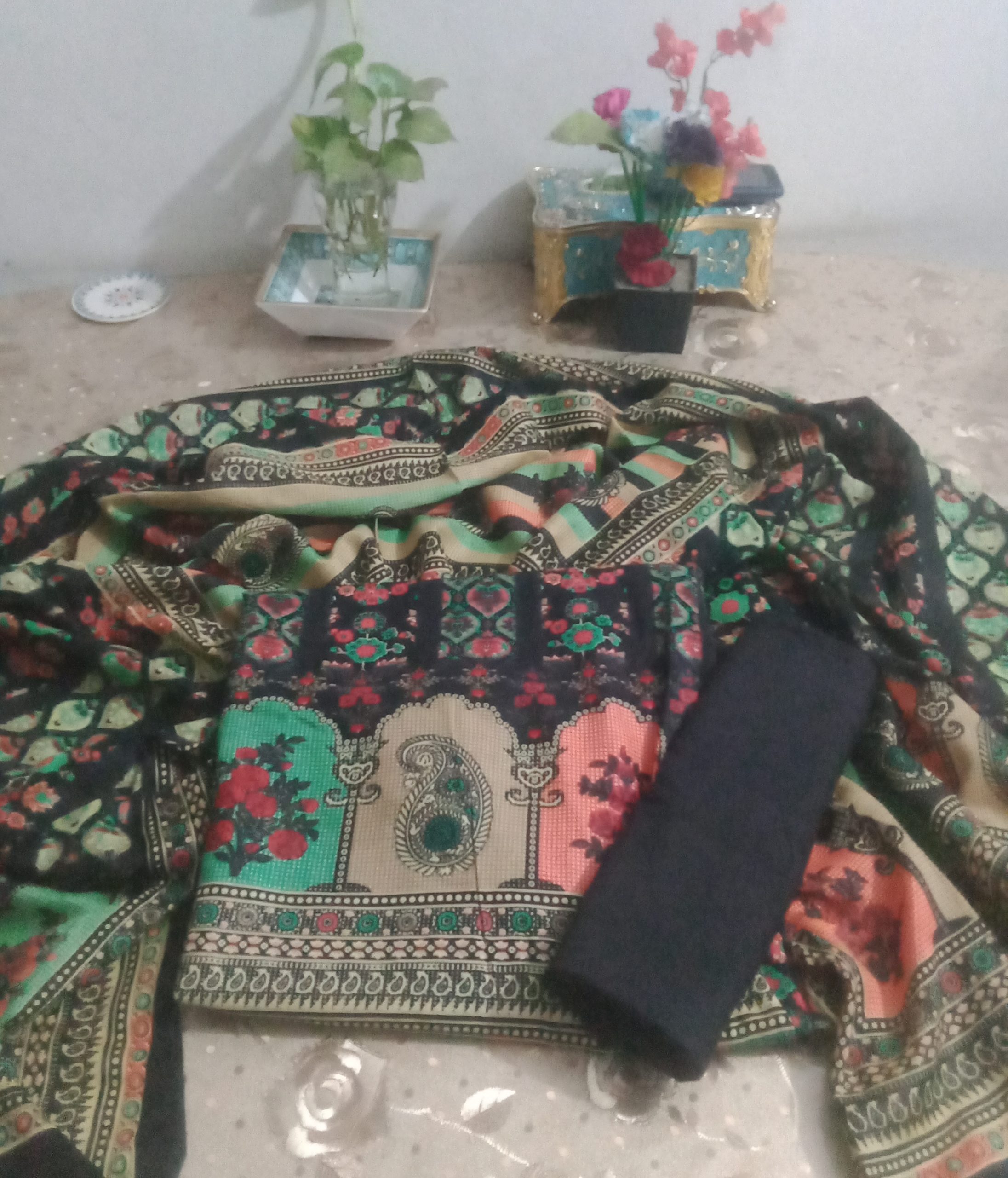High Quality Unstitched Cotton Multicolor Print Three Piece For Women - Dress For Girls - 3 Pice Dress - Three Piece - Image 3