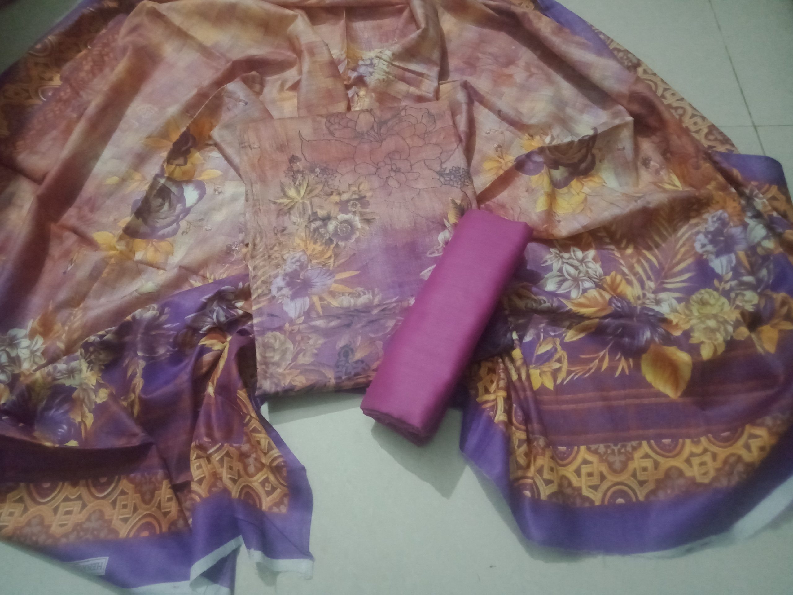 New Exclusive Collection High Qualities Unstitched Multicolor Cotton three piece For Women - Girls-Dress 3pic..
